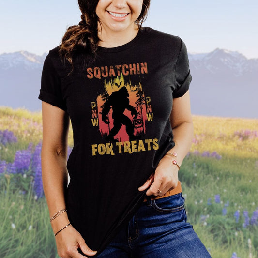 Squatchin For Treats PNW Halloween Bigfoot Softstyle Tee