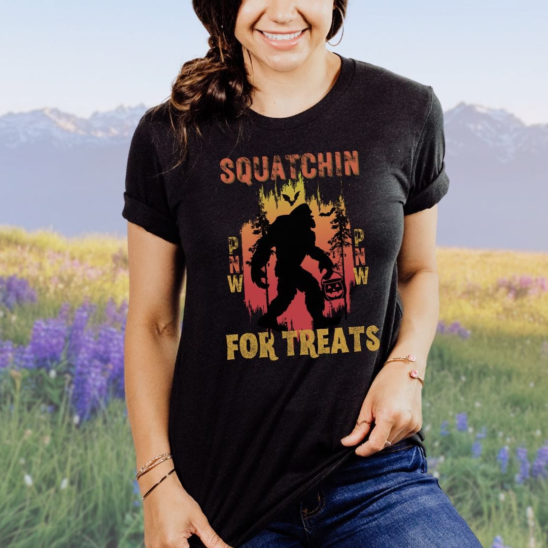 Squatchin For Treats PNW Halloween Bigfoot Softstyle Tee