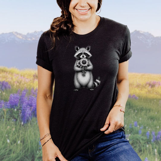 Raccoon Sunflower Whimsey Softstyle Tee