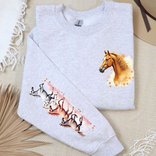 Galloping Horses, Pocket and Sleeve Design, Softstyle Sweatshirt