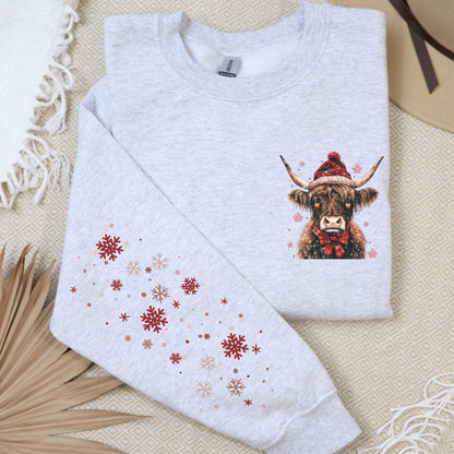 Festive Cow Pocket and Sleeve Design, Softstyle Sweatshirt