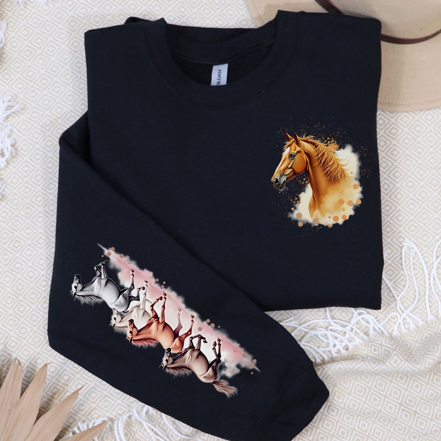 Galloping Horses, Pocket and Sleeve Design, Softstyle Sweatshirt