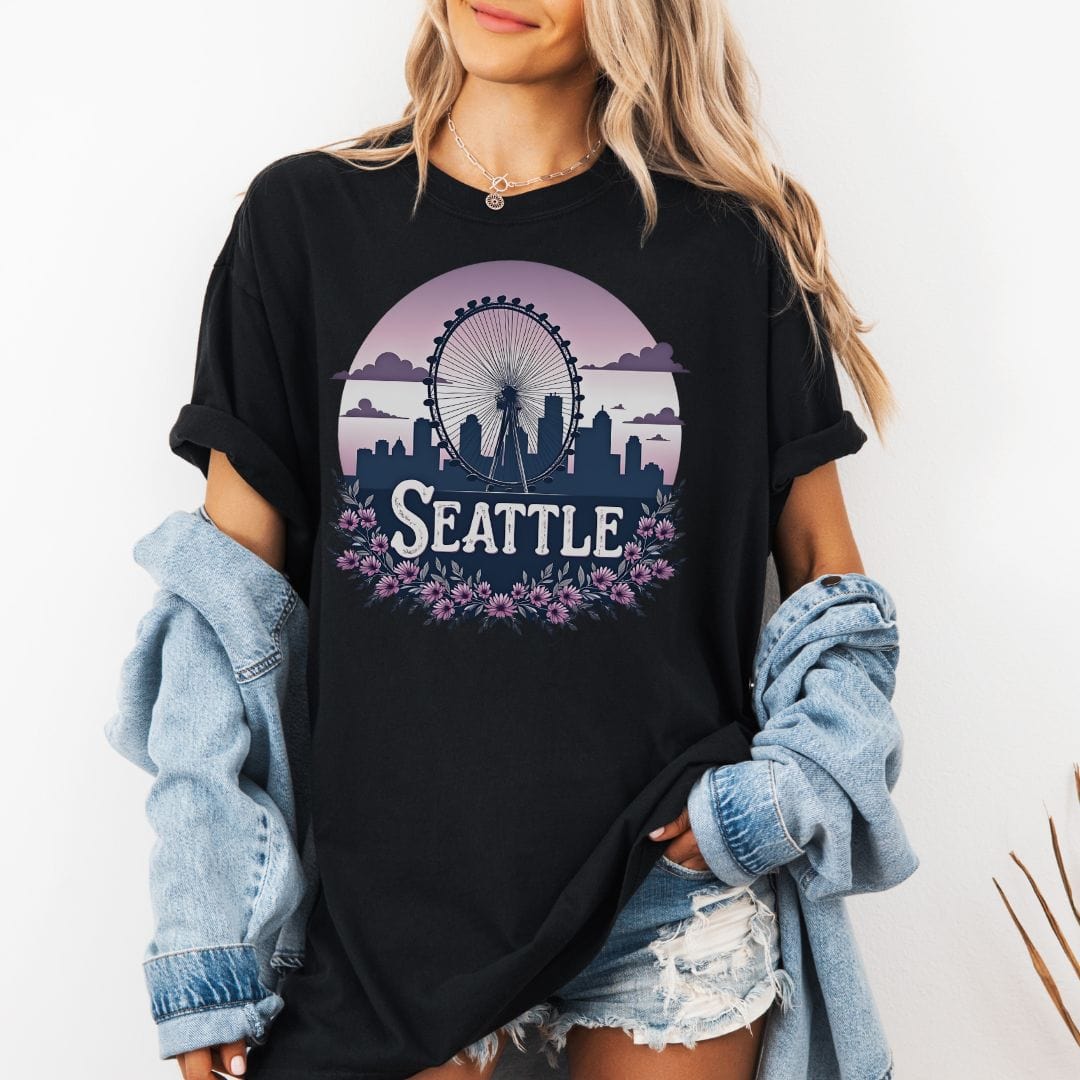 Seattle Floral Great Wheel Vintage Style Tee