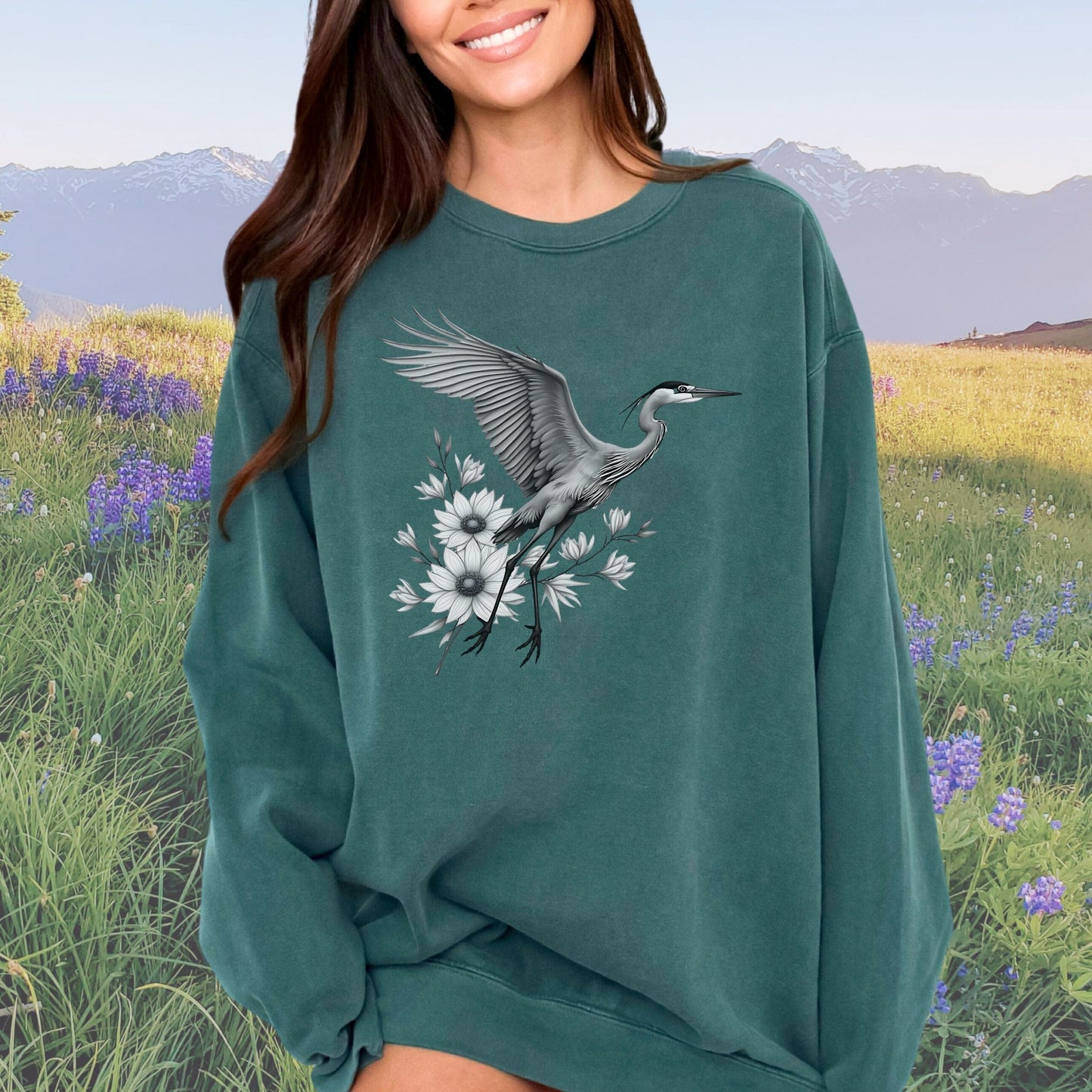 Heron Flight Vintage Style Crewneck Sweatshirt