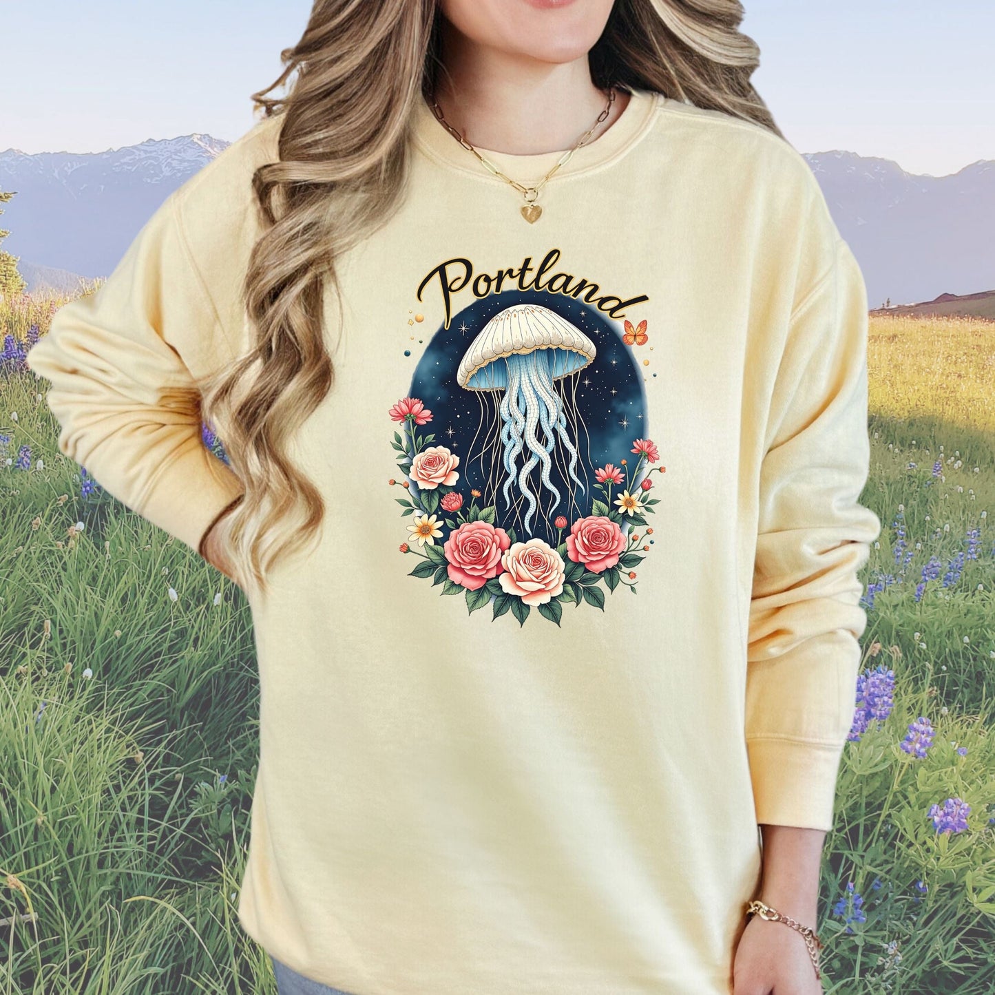 Portland Celestial Blossom Vintage Style Crewneck Sweatshirt