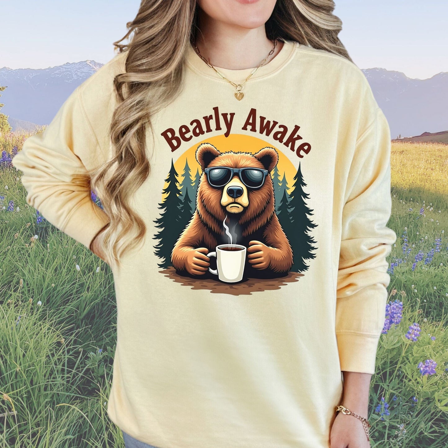 Bearly Awake Vintage Style Crewneck Sweatshirt