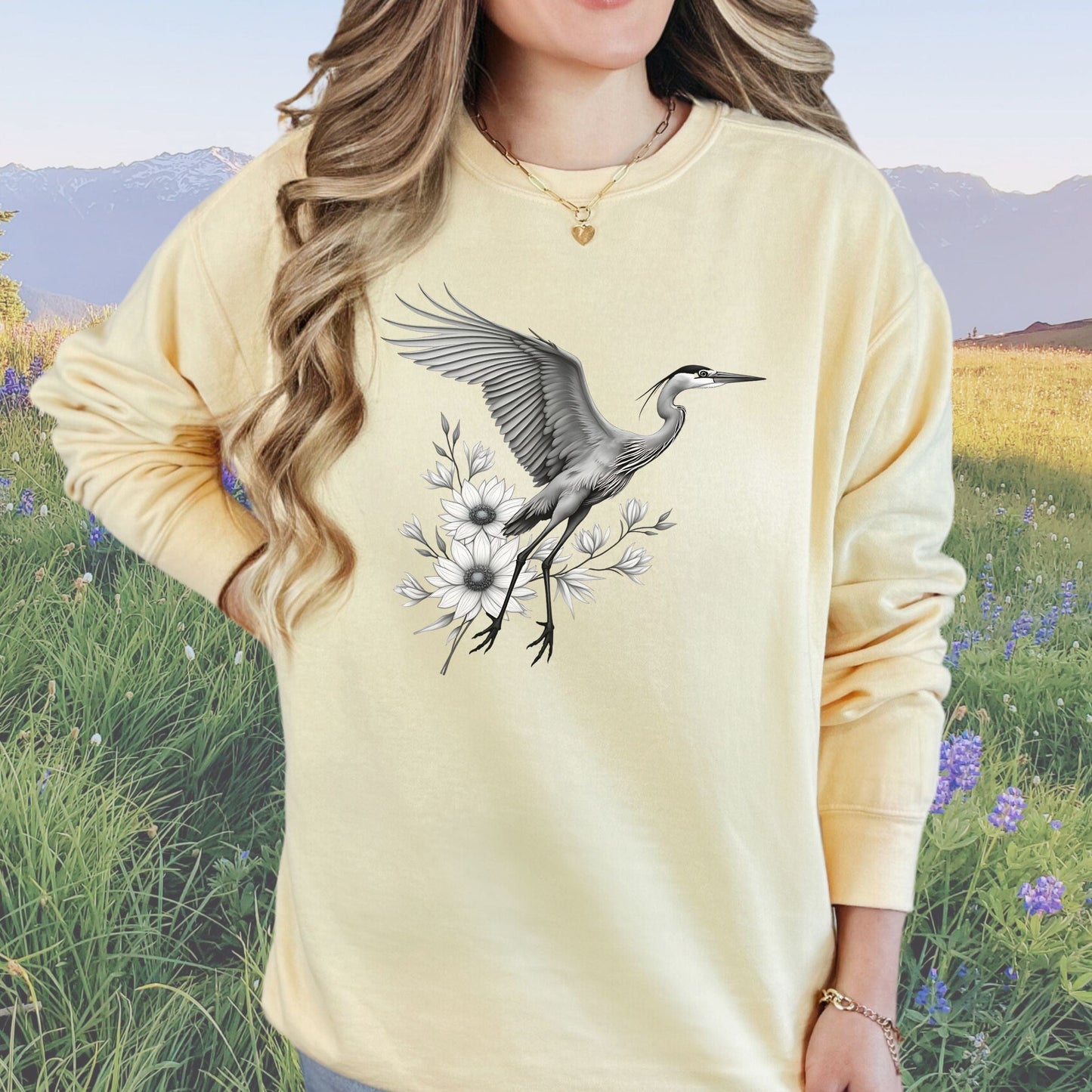 Heron Flight Vintage Style Crewneck Sweatshirt