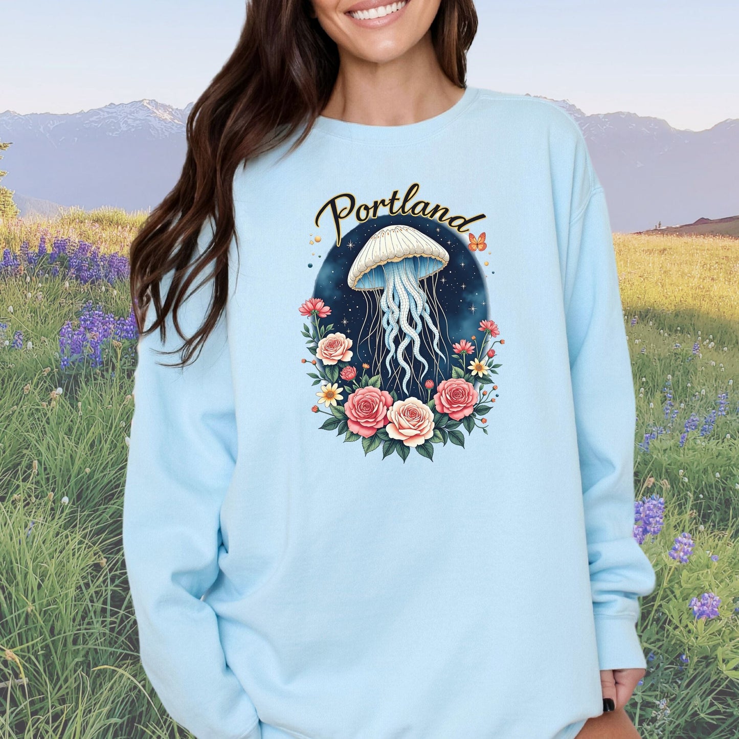 Portland Celestial Blossom Vintage Style Crewneck Sweatshirt