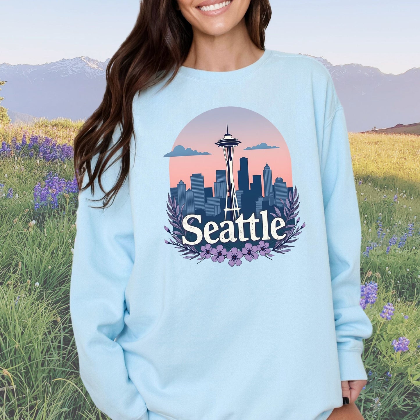 Purple Seattle Dreams Vintage Style Crewneck Sweatshirt