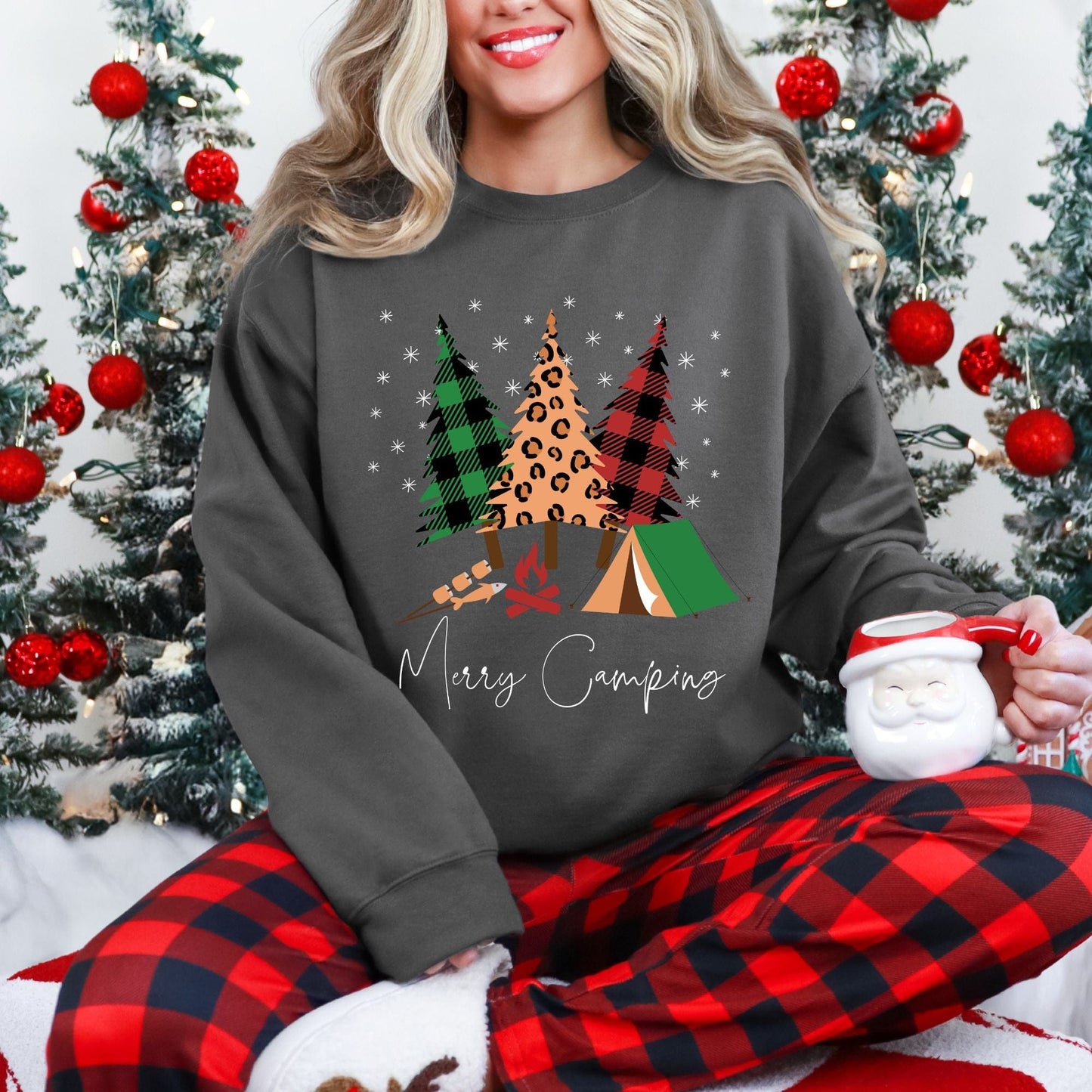 PNW Flannel Trees Christmas Softstyle Sweatshirt