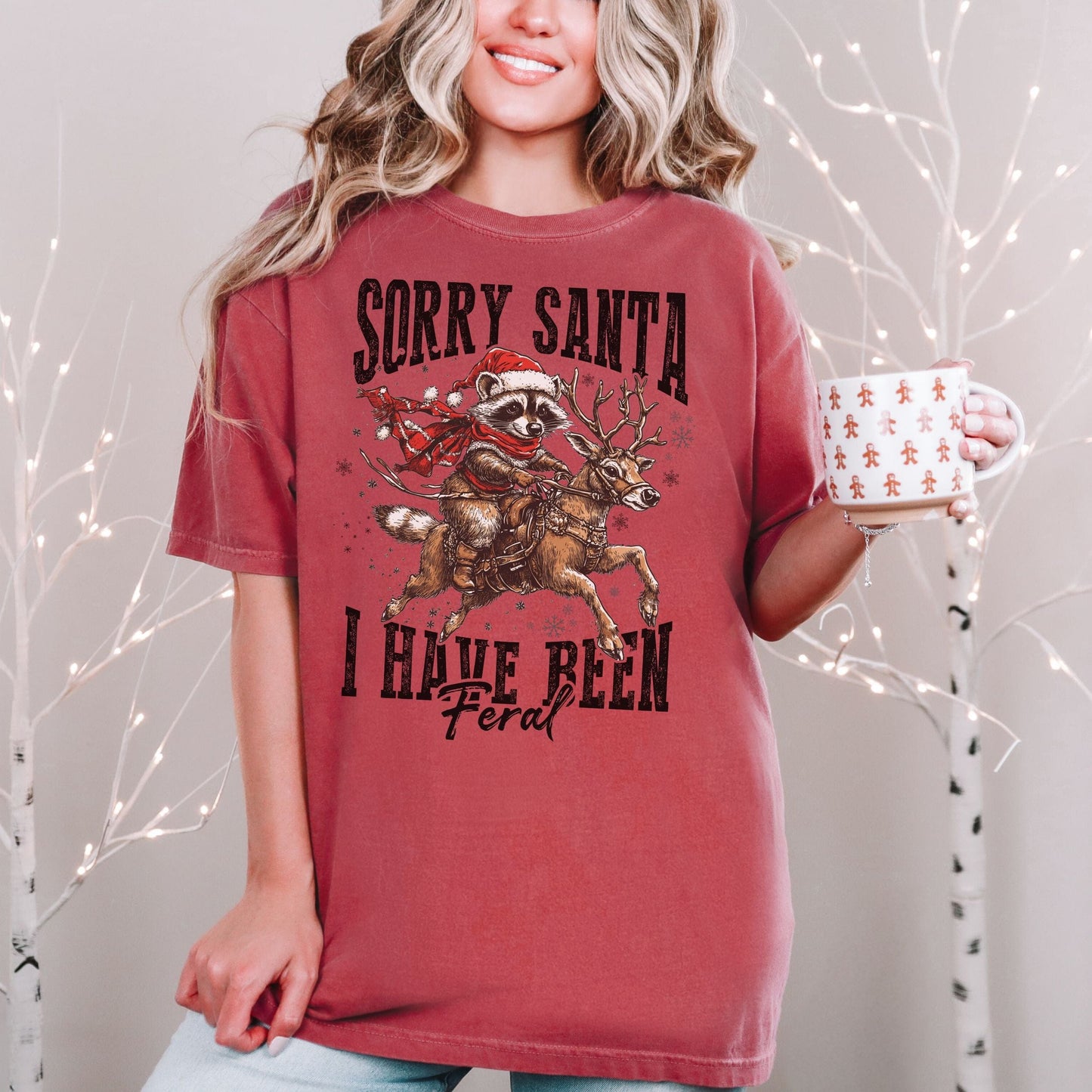 Sorry Santa Feral Raccoon Vintage Style Tee