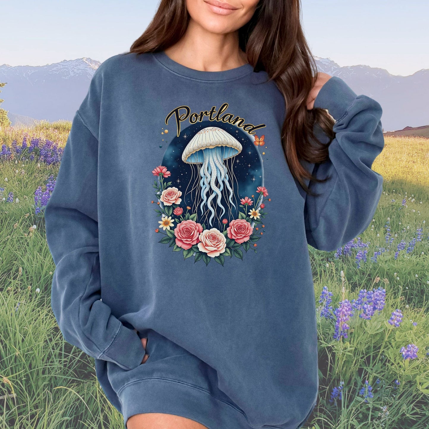 Portland Celestial Blossom Vintage Style Crewneck Sweatshirt