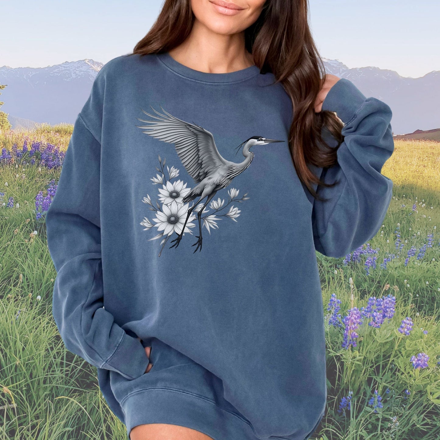 Heron Flight Vintage Style Crewneck Sweatshirt