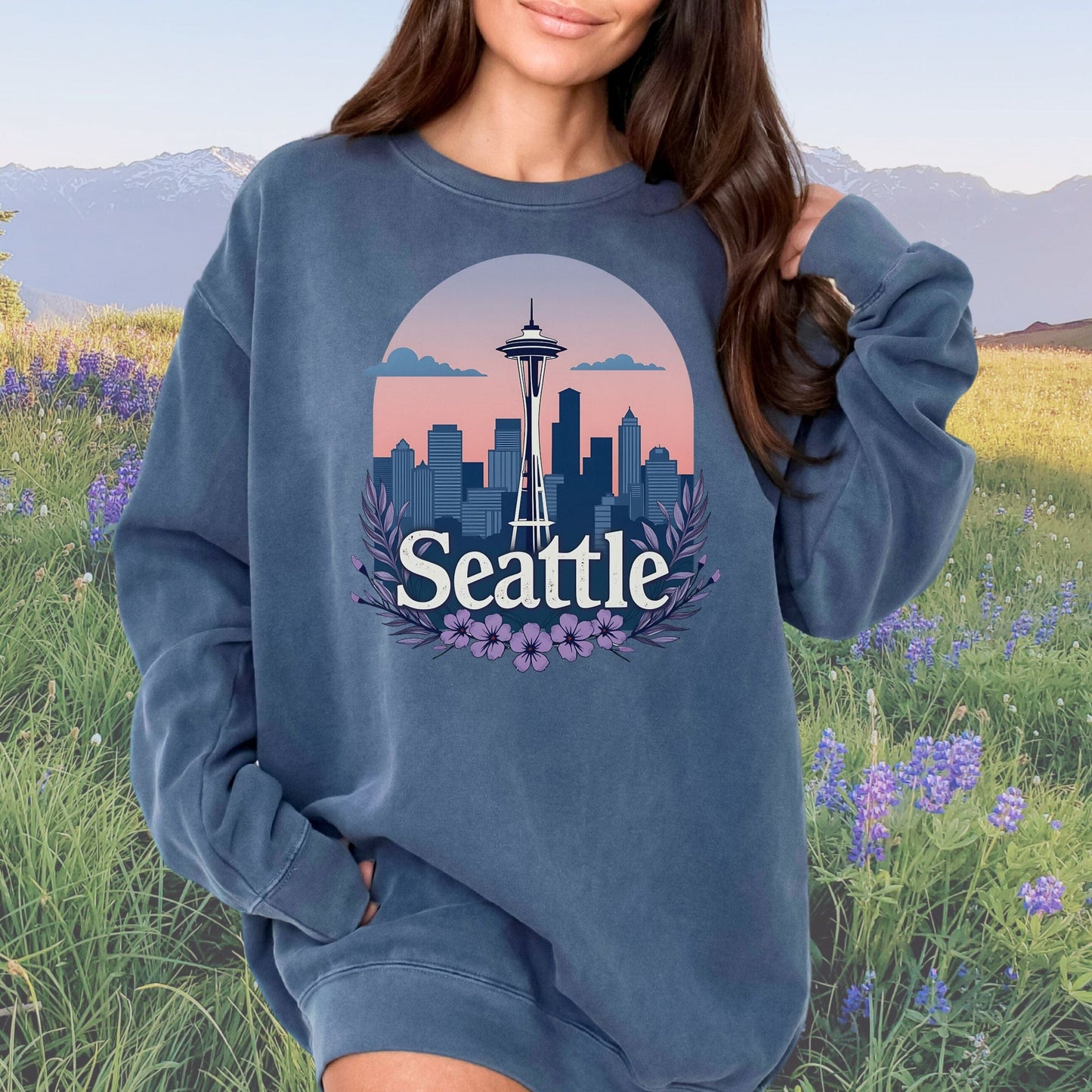 Purple Seattle Dreams Vintage Style Crewneck Sweatshirt