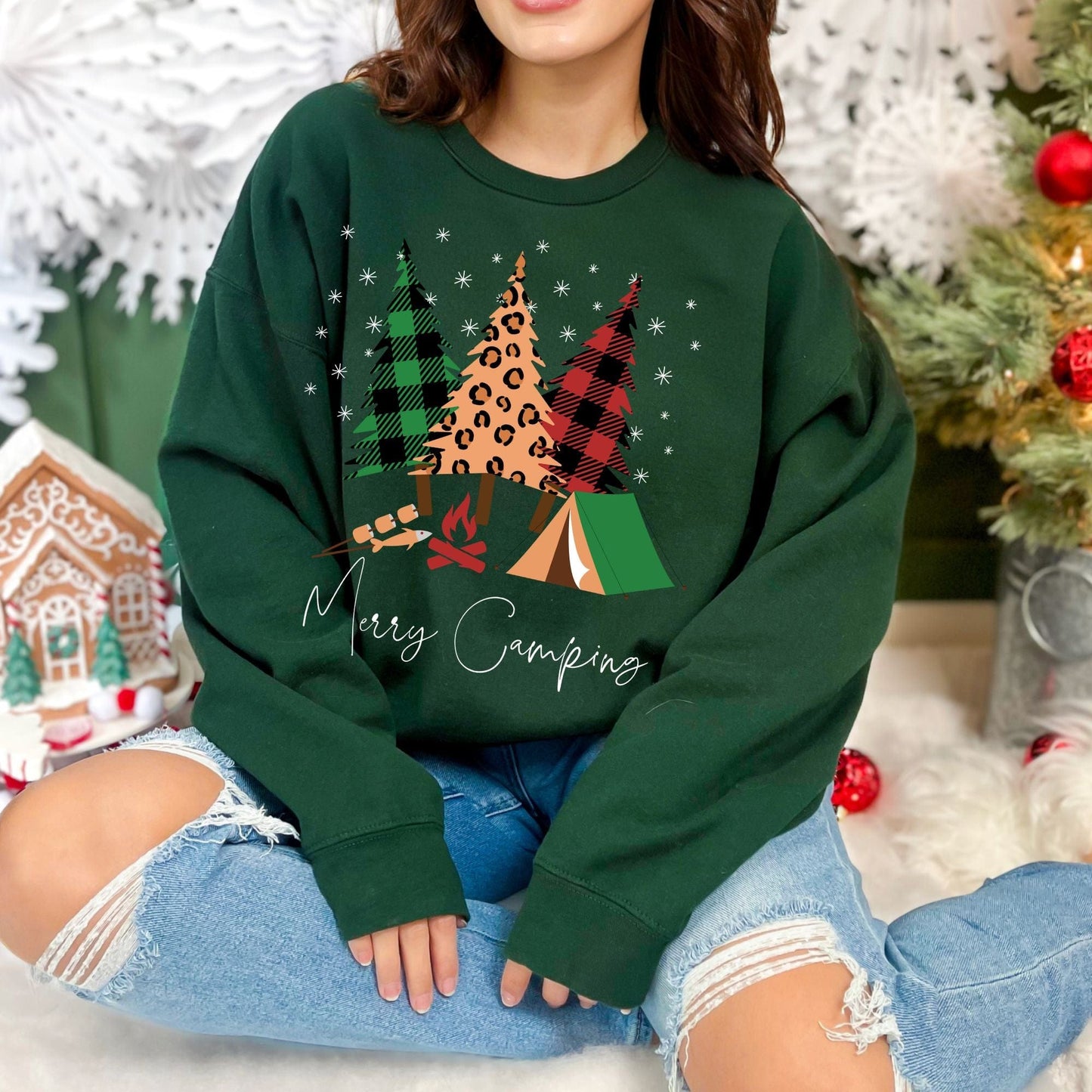 PNW Flannel Trees Christmas Softstyle Sweatshirt