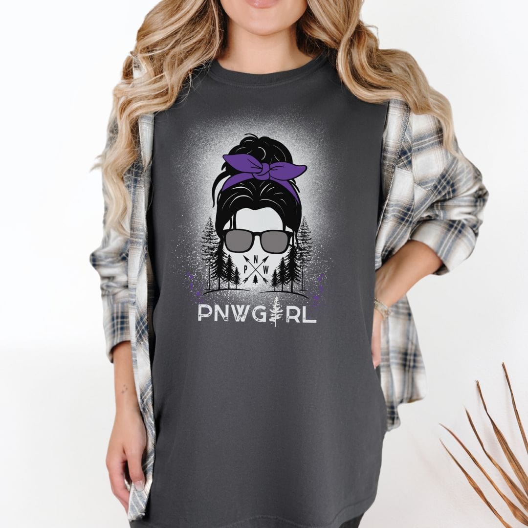 PNW Girl Purple Messy Bun Vintage Style Tee