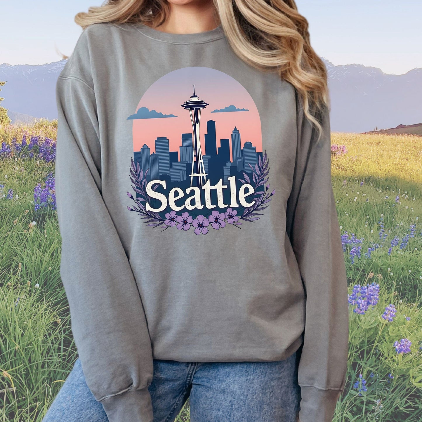 Purple Seattle Dreams Vintage Style Crewneck Sweatshirt