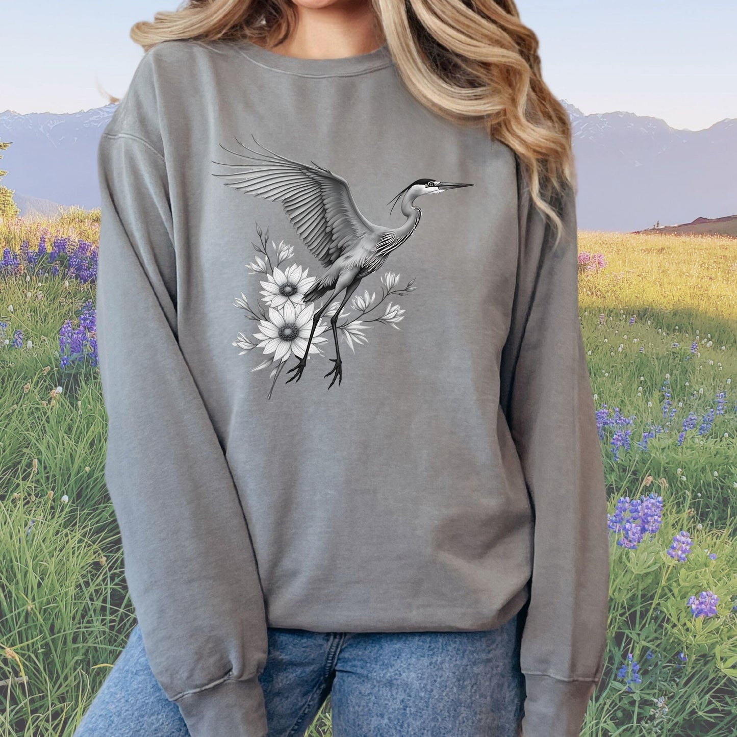 Heron Flight Vintage Style Crewneck Sweatshirt