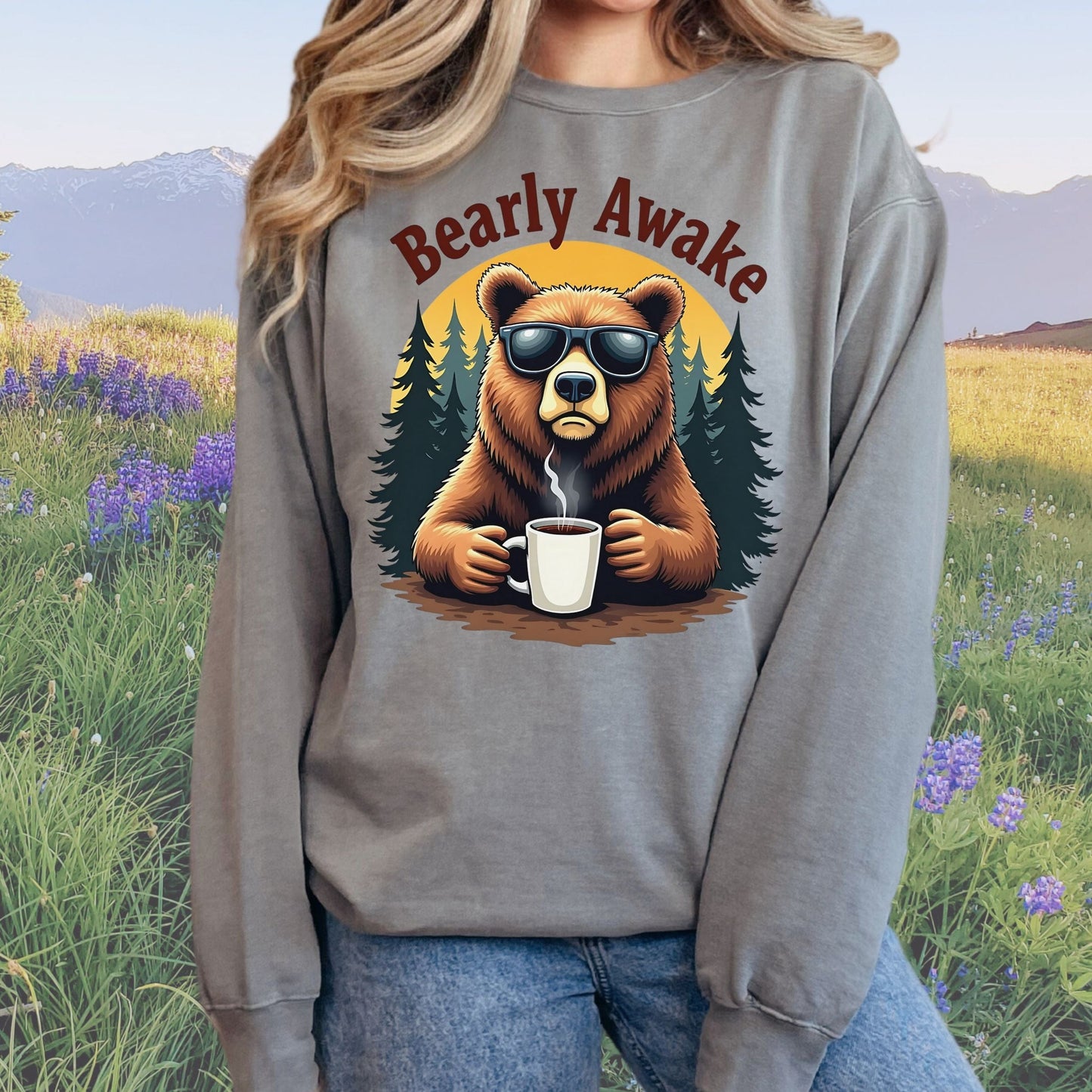 Bearly Awake Vintage Style Crewneck Sweatshirt