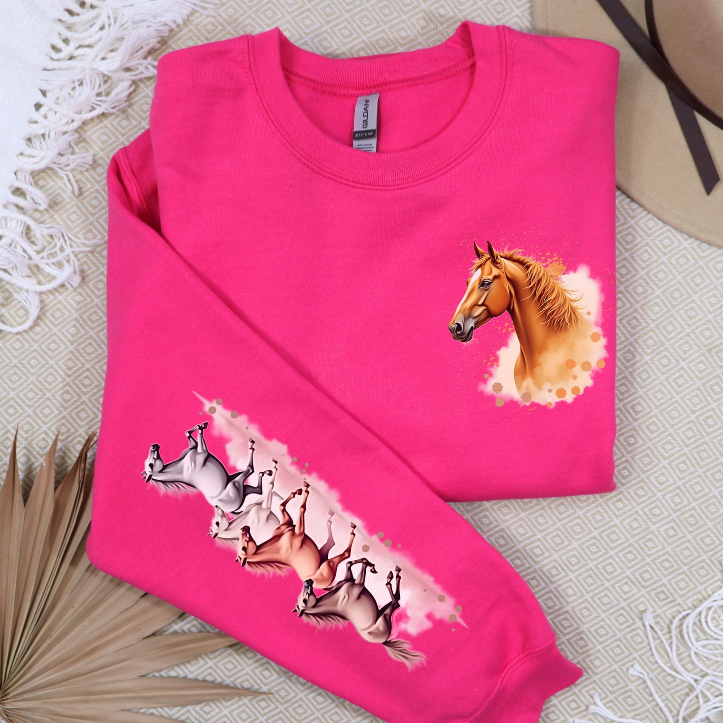 Galloping Horses, Pocket and Sleeve Design, Softstyle Sweatshirt