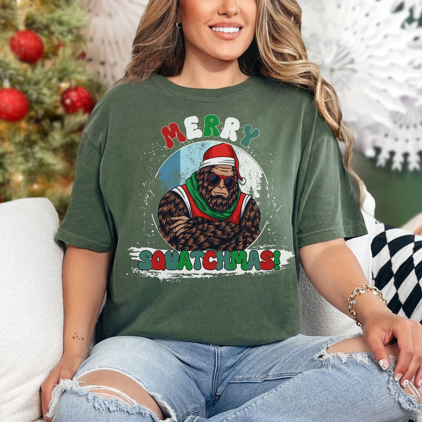 Merry Squatchmas Vintage Style Tee