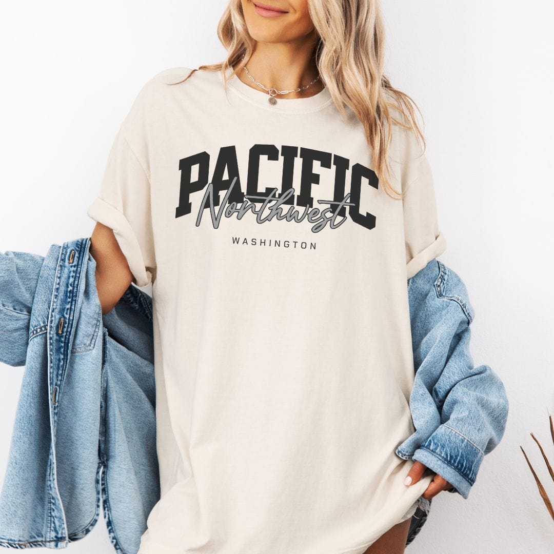 Collegiate Style, Pacific Northwest Vintage Style Tee in Soft Colors