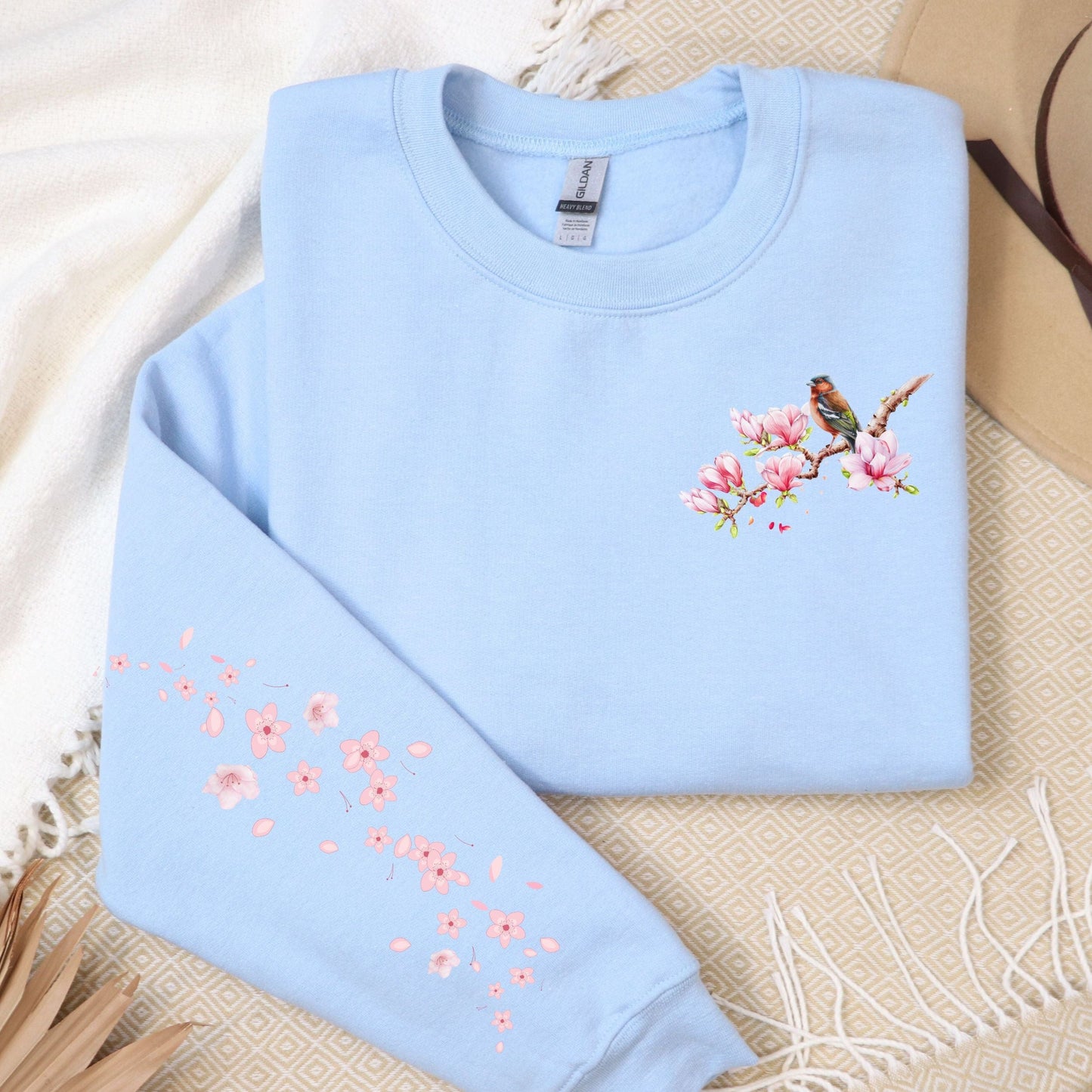 Floral Bird, Pocket and Sleeve Design, Softstyle Sweatshirt