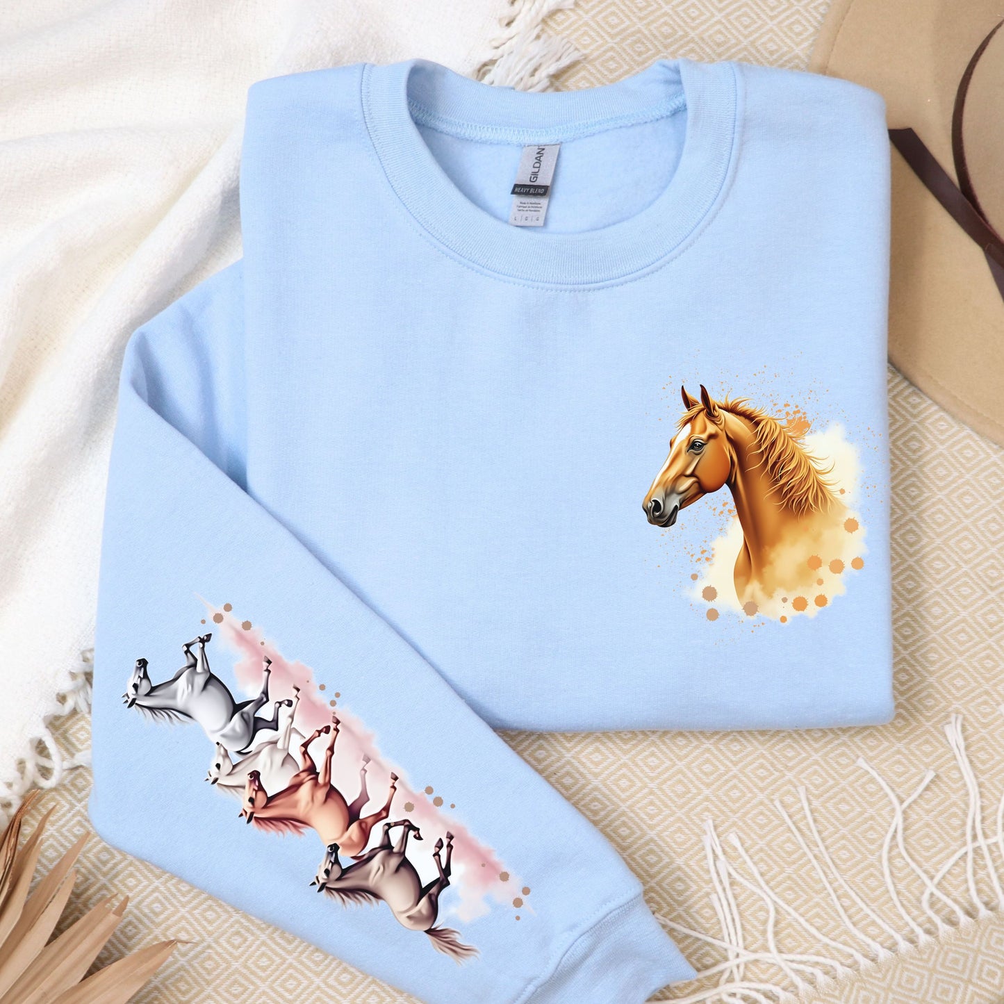 Galloping Horses, Pocket and Sleeve Design, Softstyle Sweatshirt