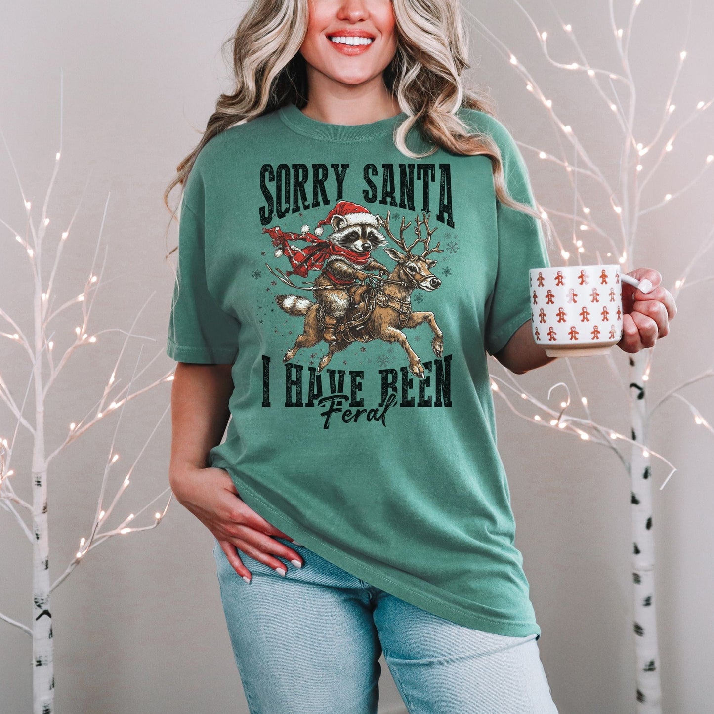 Sorry Santa Feral Raccoon Vintage Style Tee