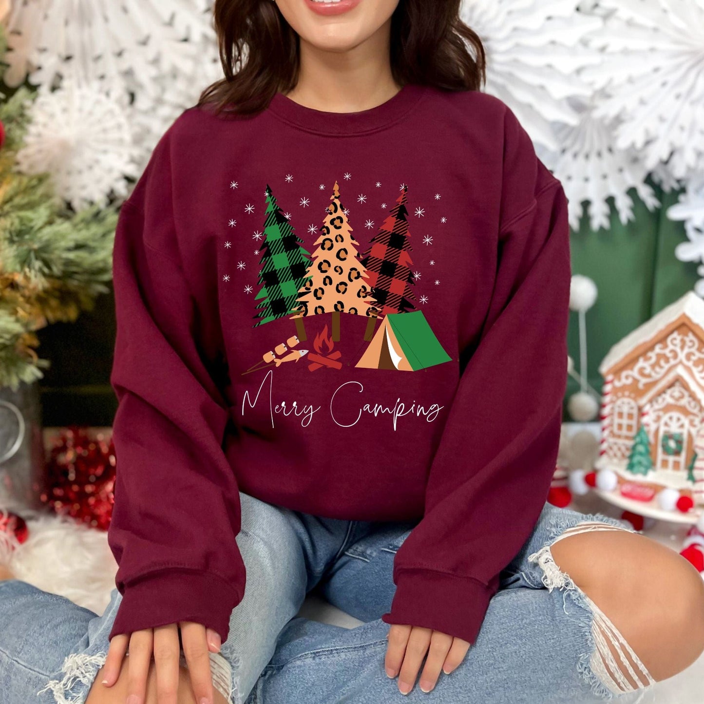 PNW Flannel Trees Christmas Softstyle Sweatshirt