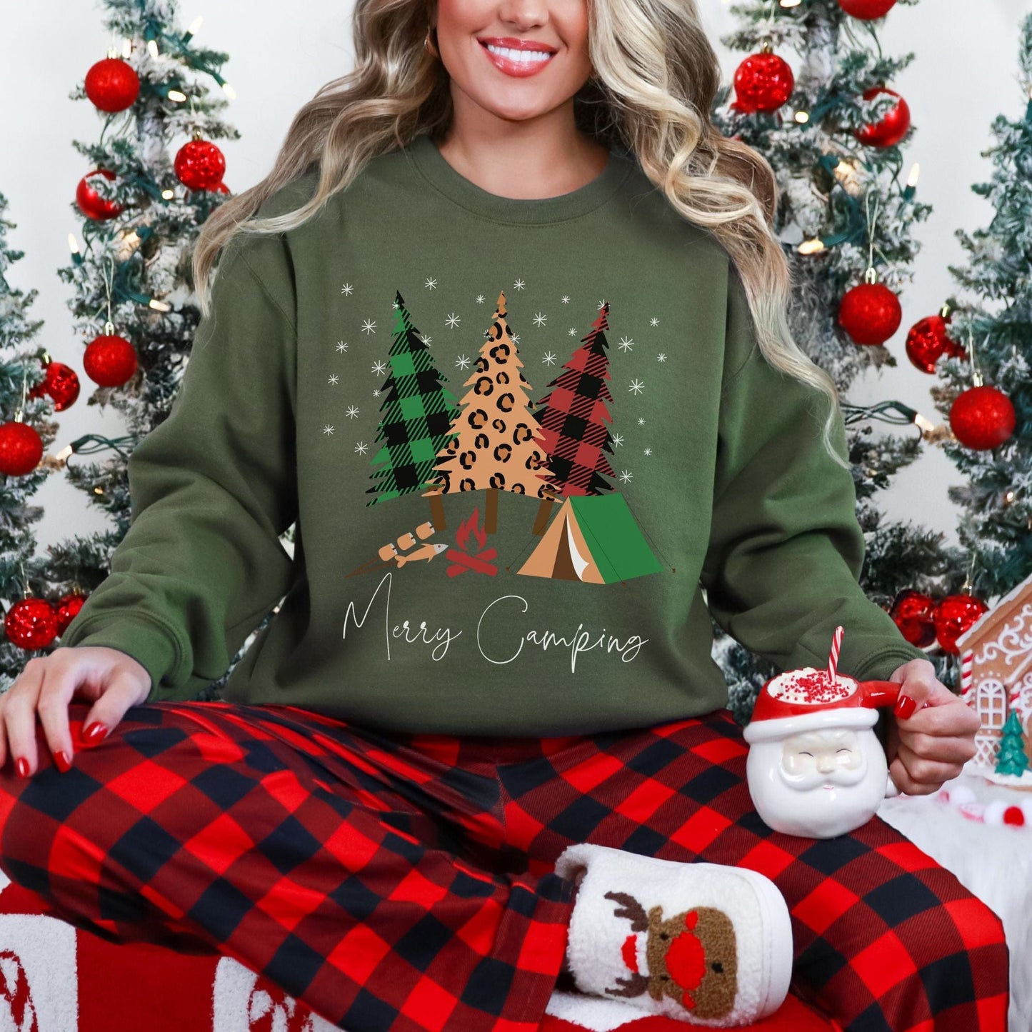 PNW Flannel Trees Christmas Softstyle Sweatshirt