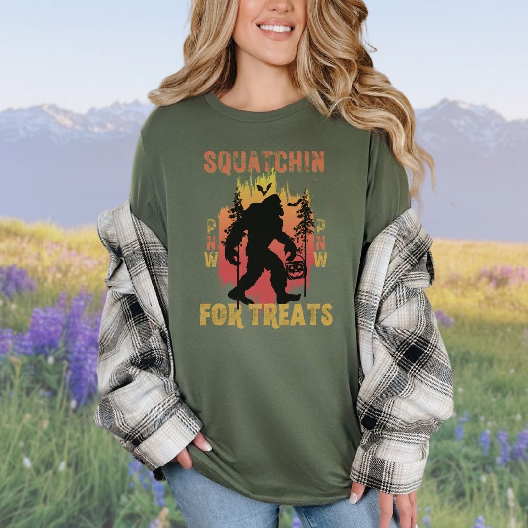 Squatchin For Treats PNW Halloween Bigfoot Softstyle Tee