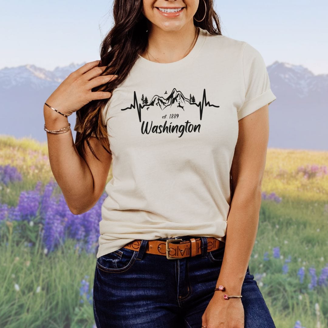 Washington State Mountain Heartbeat Tee in Black Design