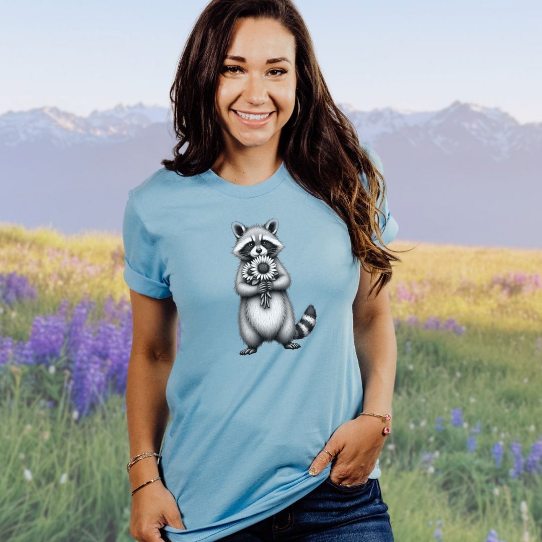 Raccoon Sunflower Whimsey Softstyle Tee