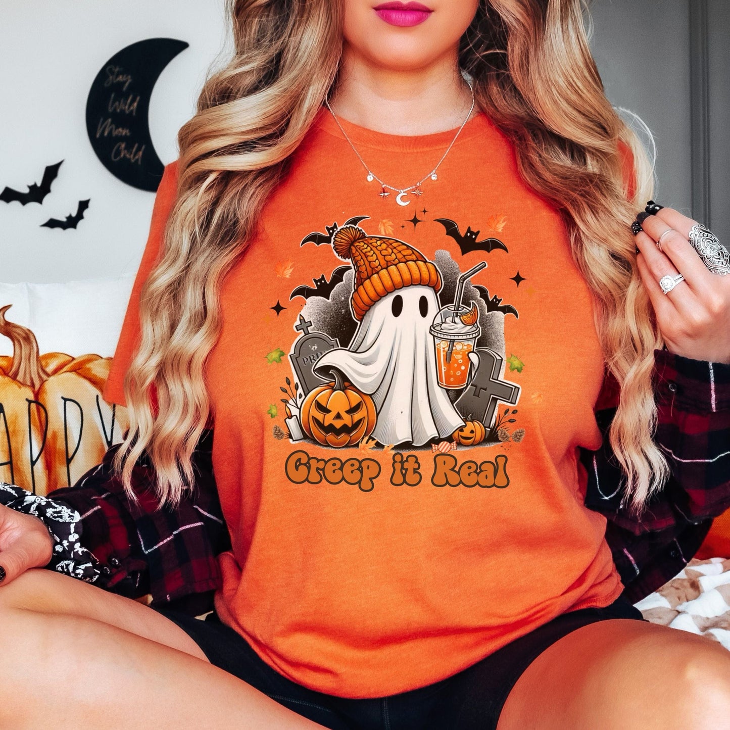 Creep it Real, Halloween Ghost on Bicycle Softstyle Tee