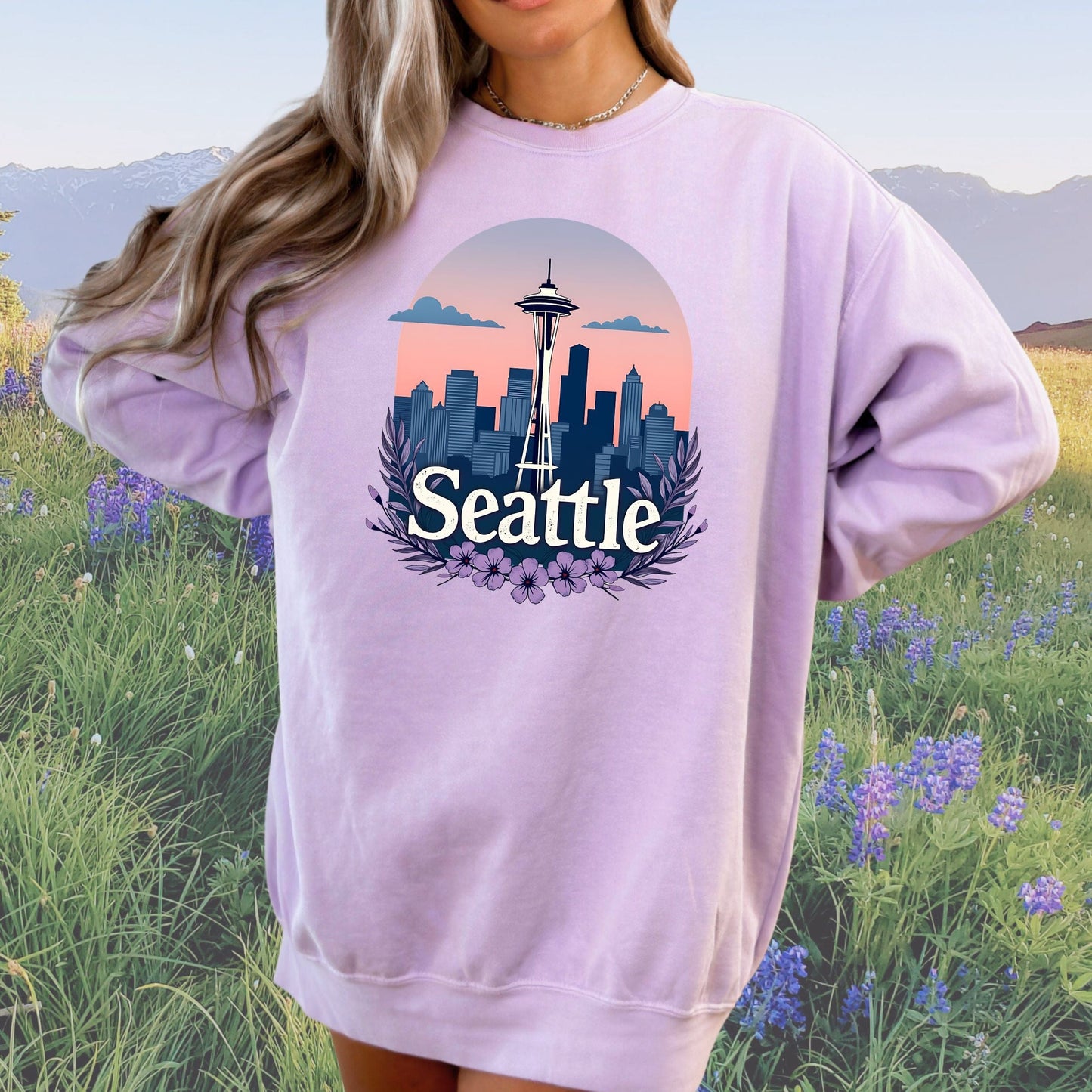 Purple Seattle Dreams Vintage Style Crewneck Sweatshirt