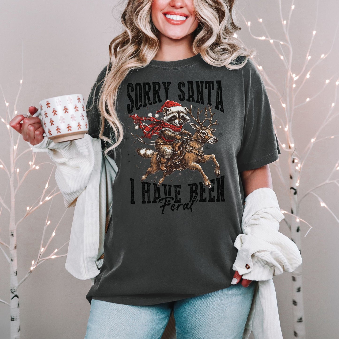 Sorry Santa Feral Raccoon Vintage Style Tee