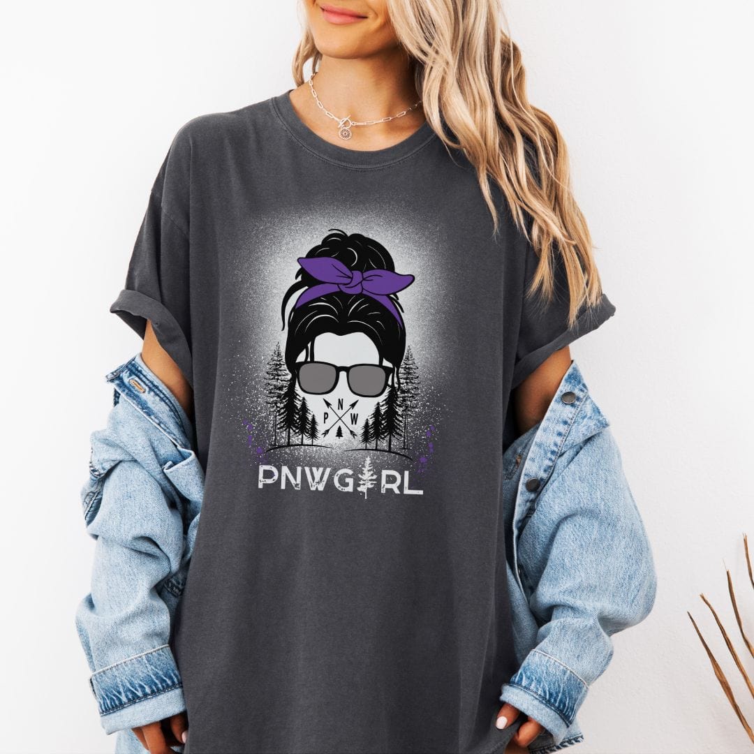 PNW Girl Purple Messy Bun Vintage Style Tee