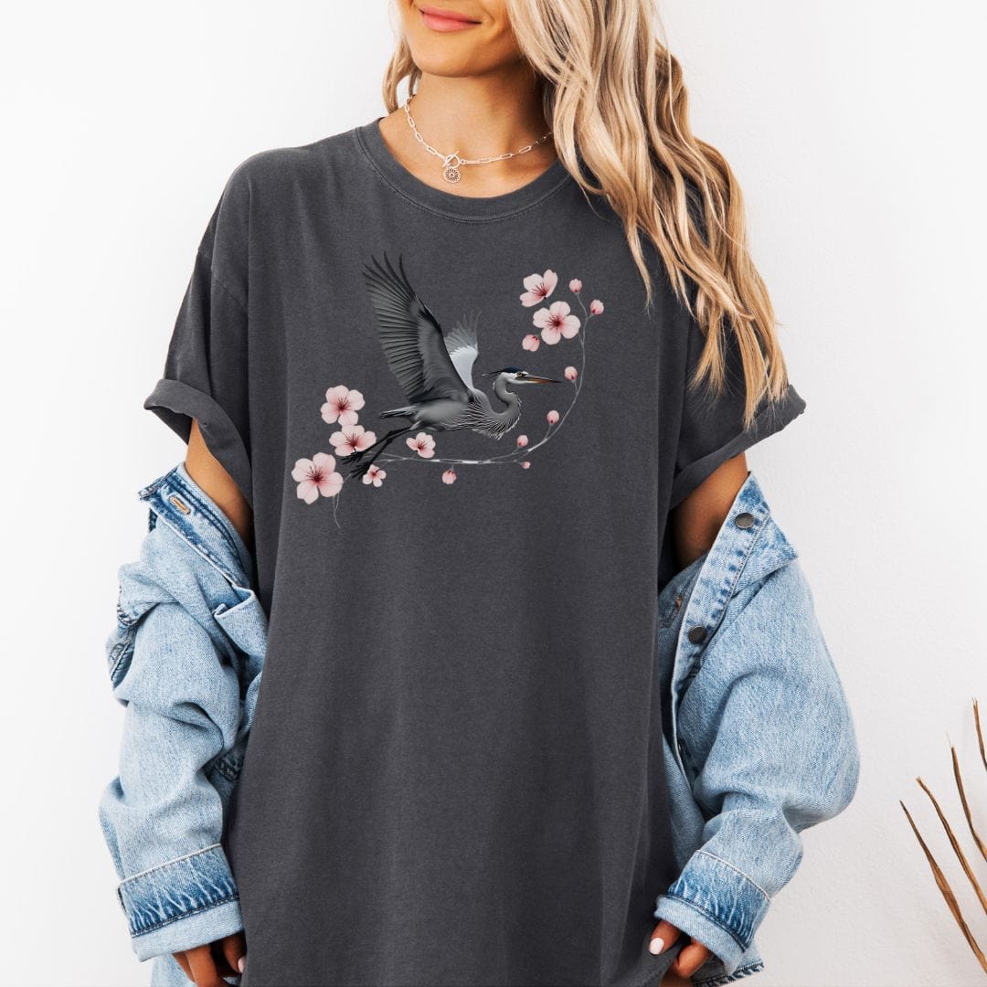 Cherry Blossoms Heron Flight Vintage Style Tee