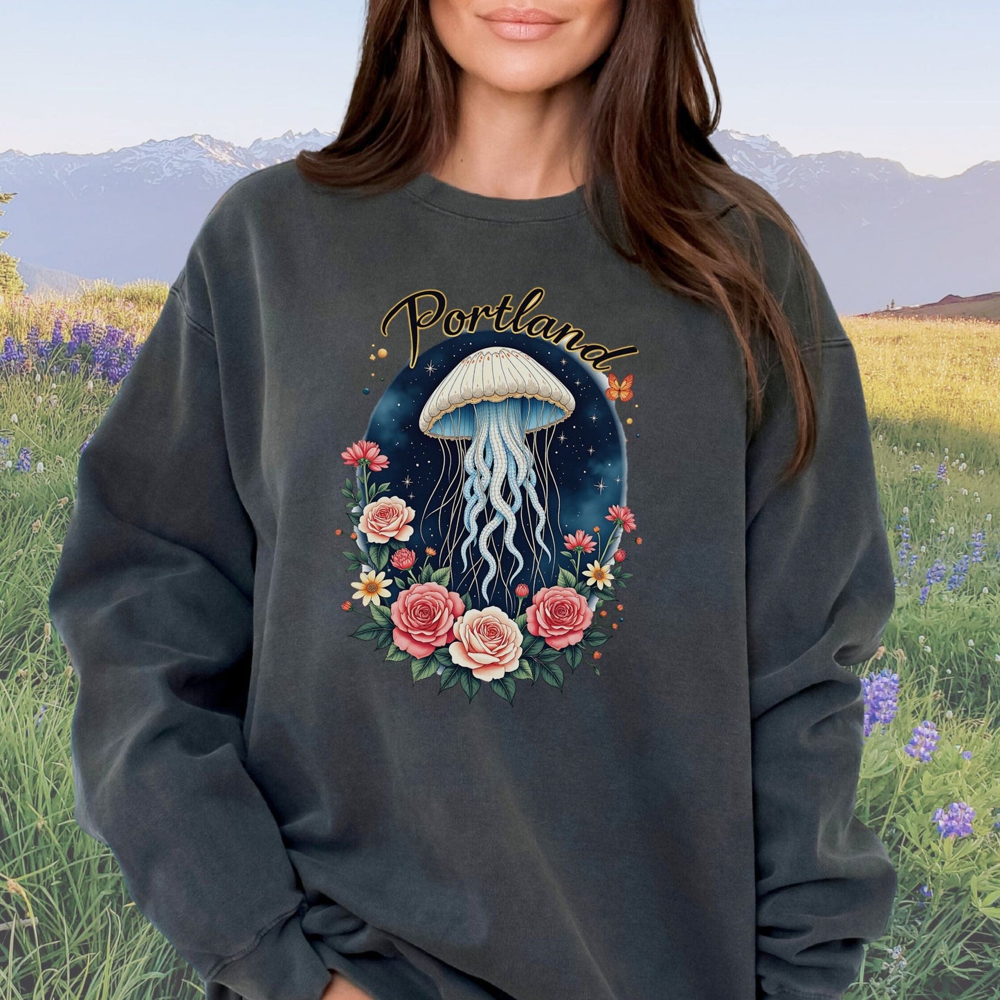 Portland Celestial Blossom Vintage Style Crewneck Sweatshirt