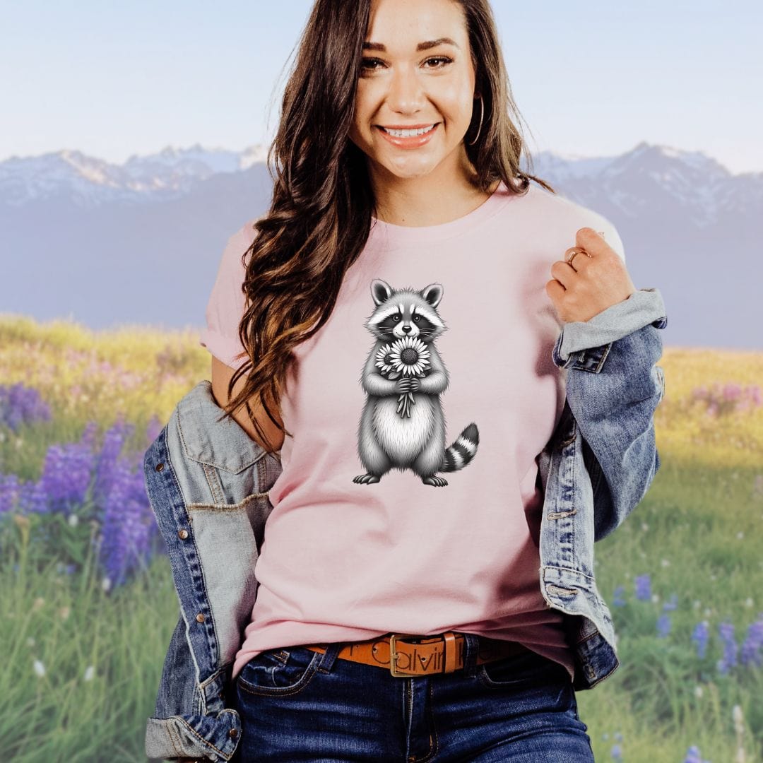 Raccoon Sunflower Whimsey Softstyle Tee