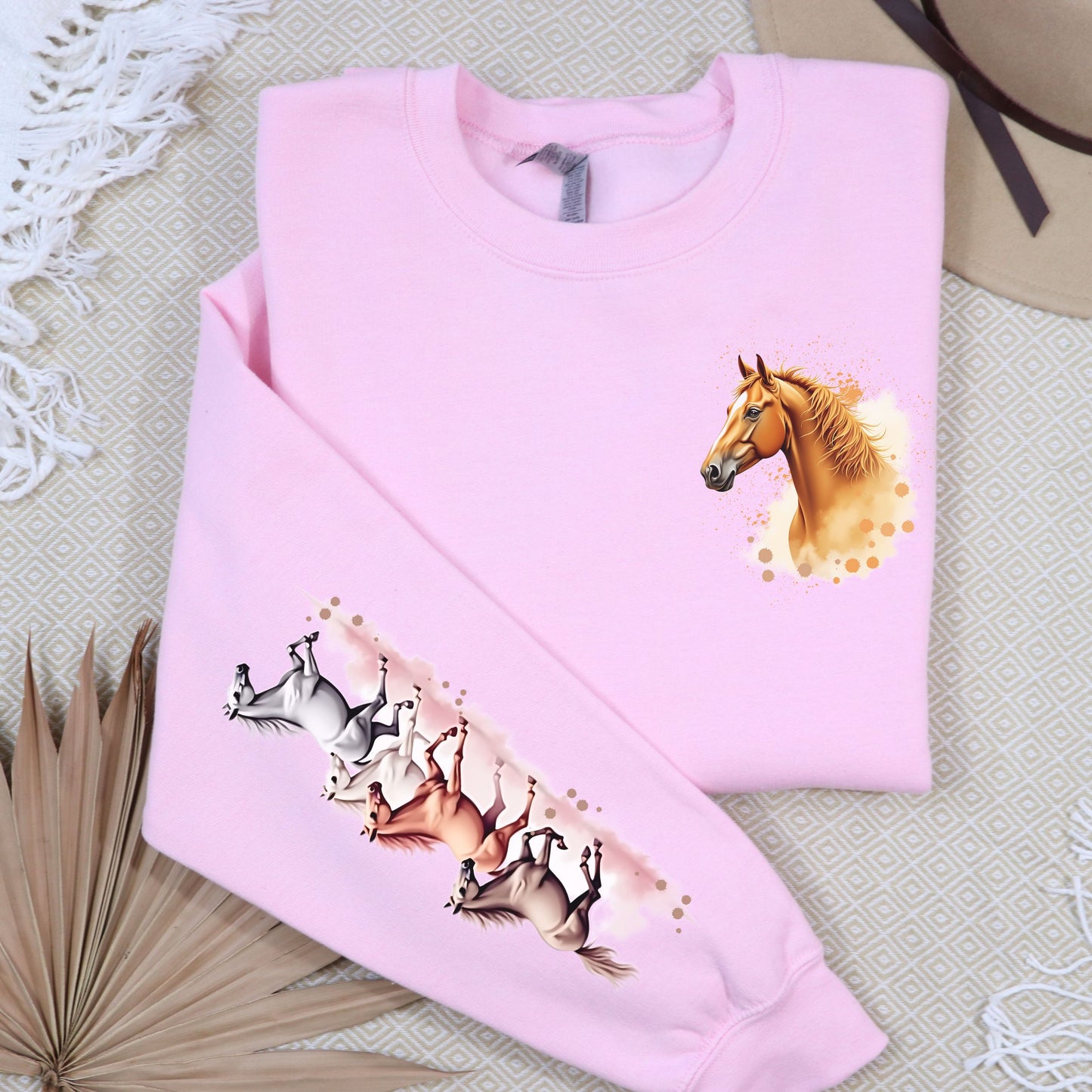 Galloping Horses, Pocket and Sleeve Design, Softstyle Sweatshirt