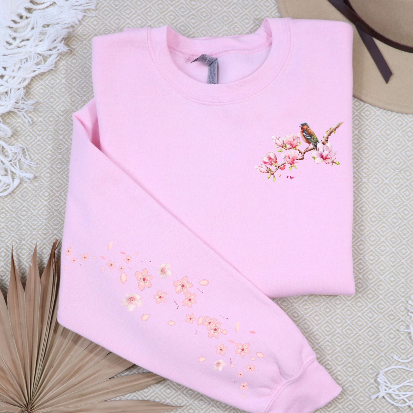 Floral Bird, Pocket and Sleeve Design, Softstyle Sweatshirt