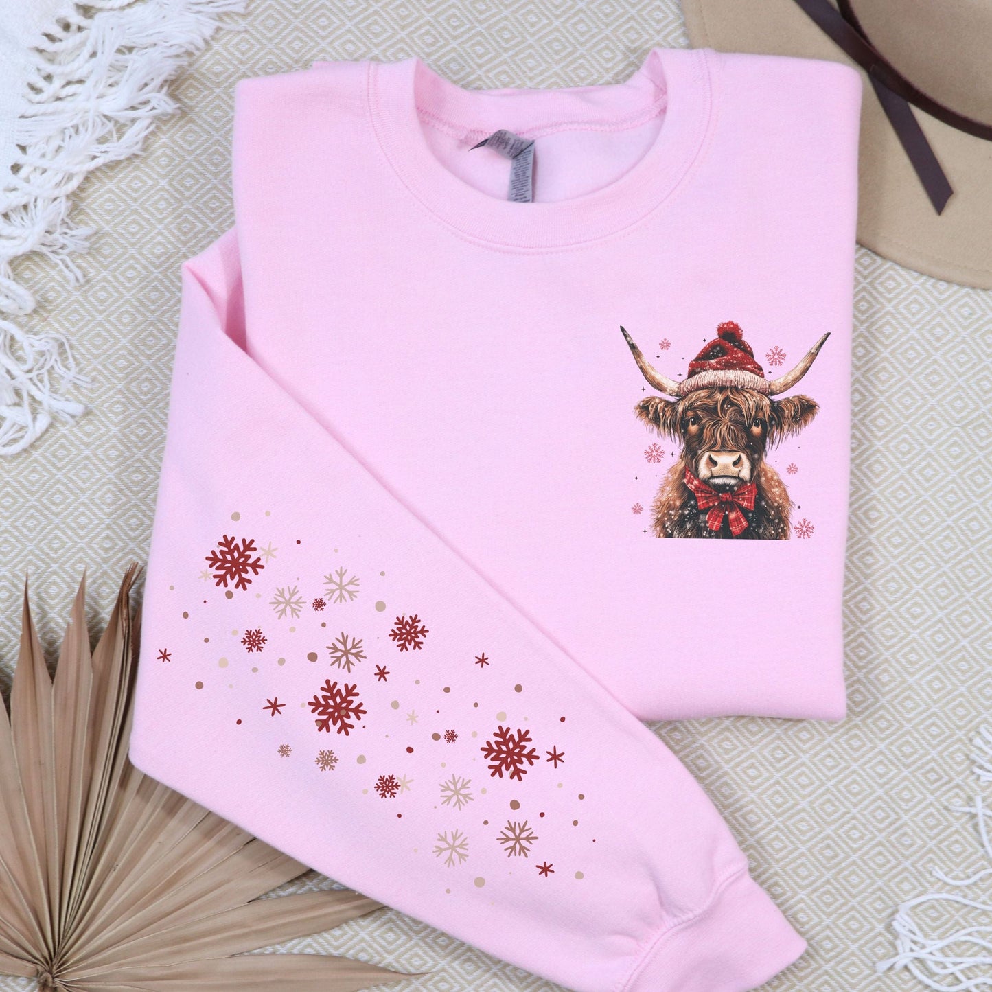 Festive Cow Pocket and Sleeve Design, Softstyle Sweatshirt