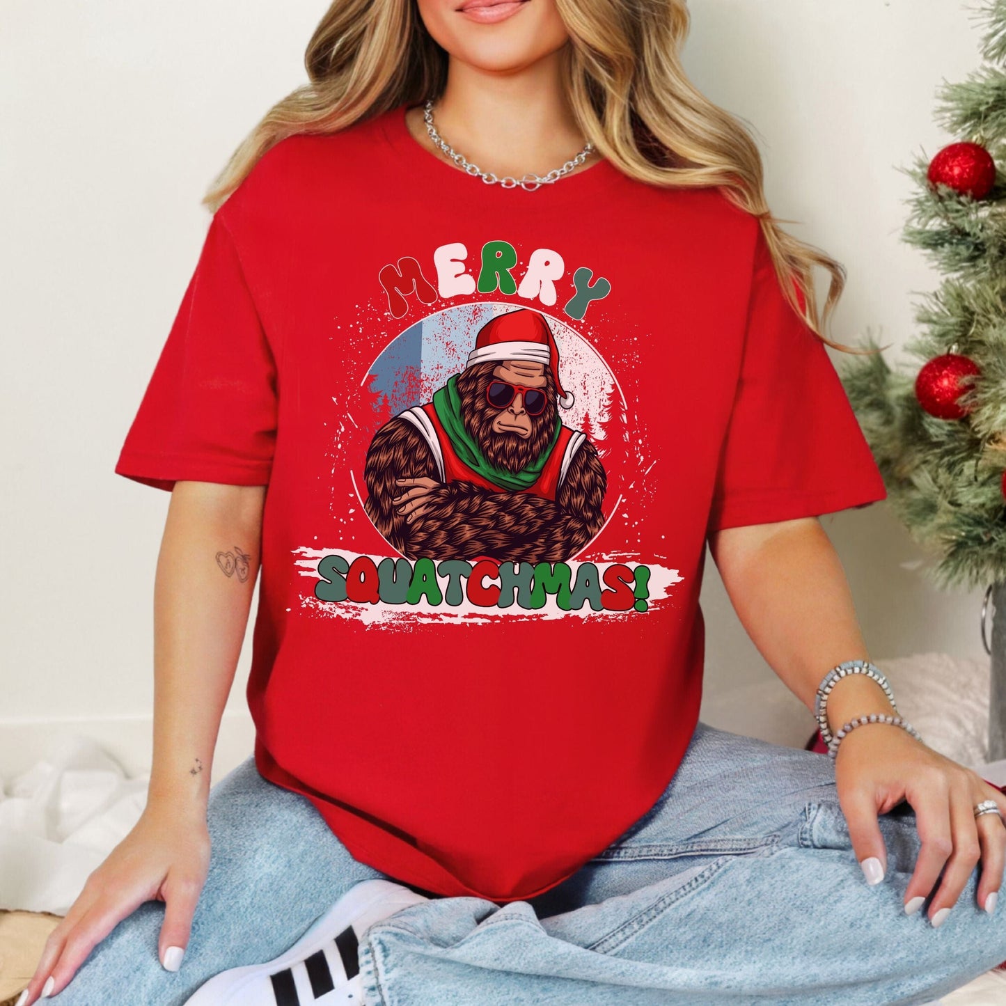 Merry Squatchmas Vintage Style Tee