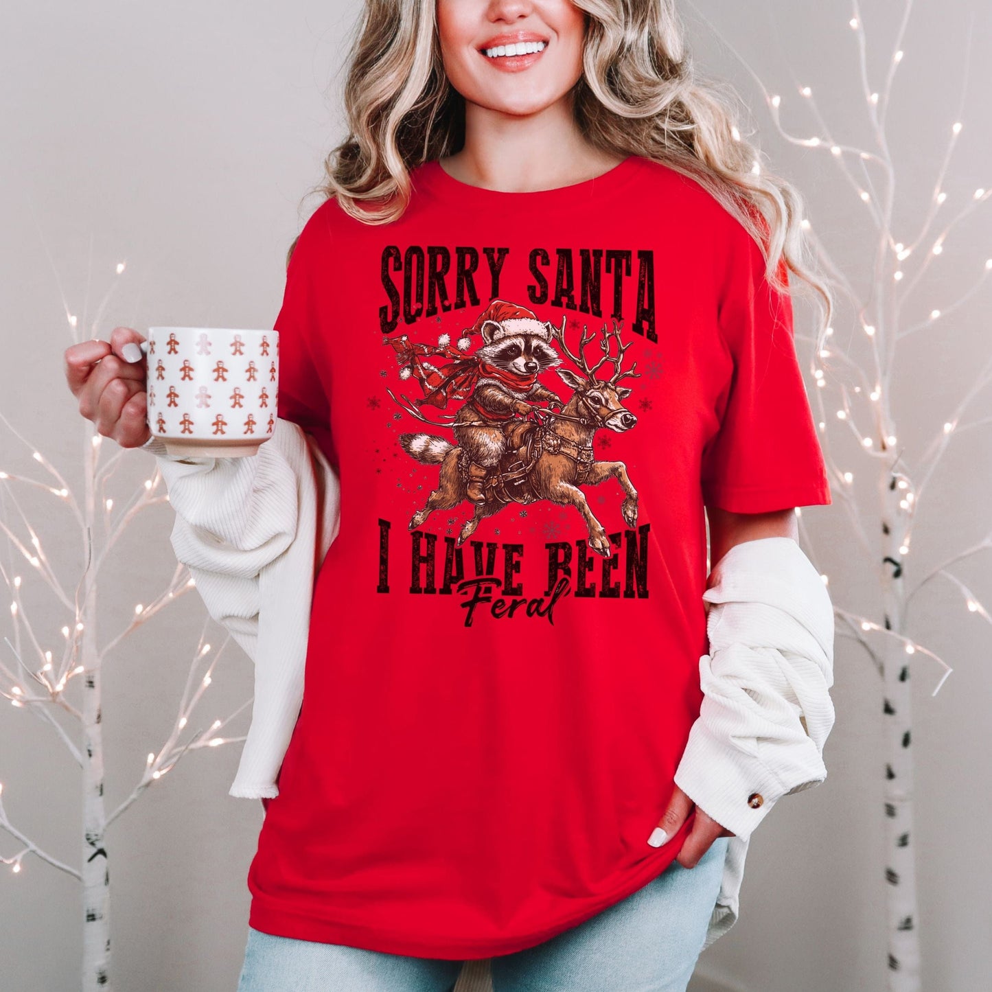 Sorry Santa Feral Raccoon Vintage Style Tee