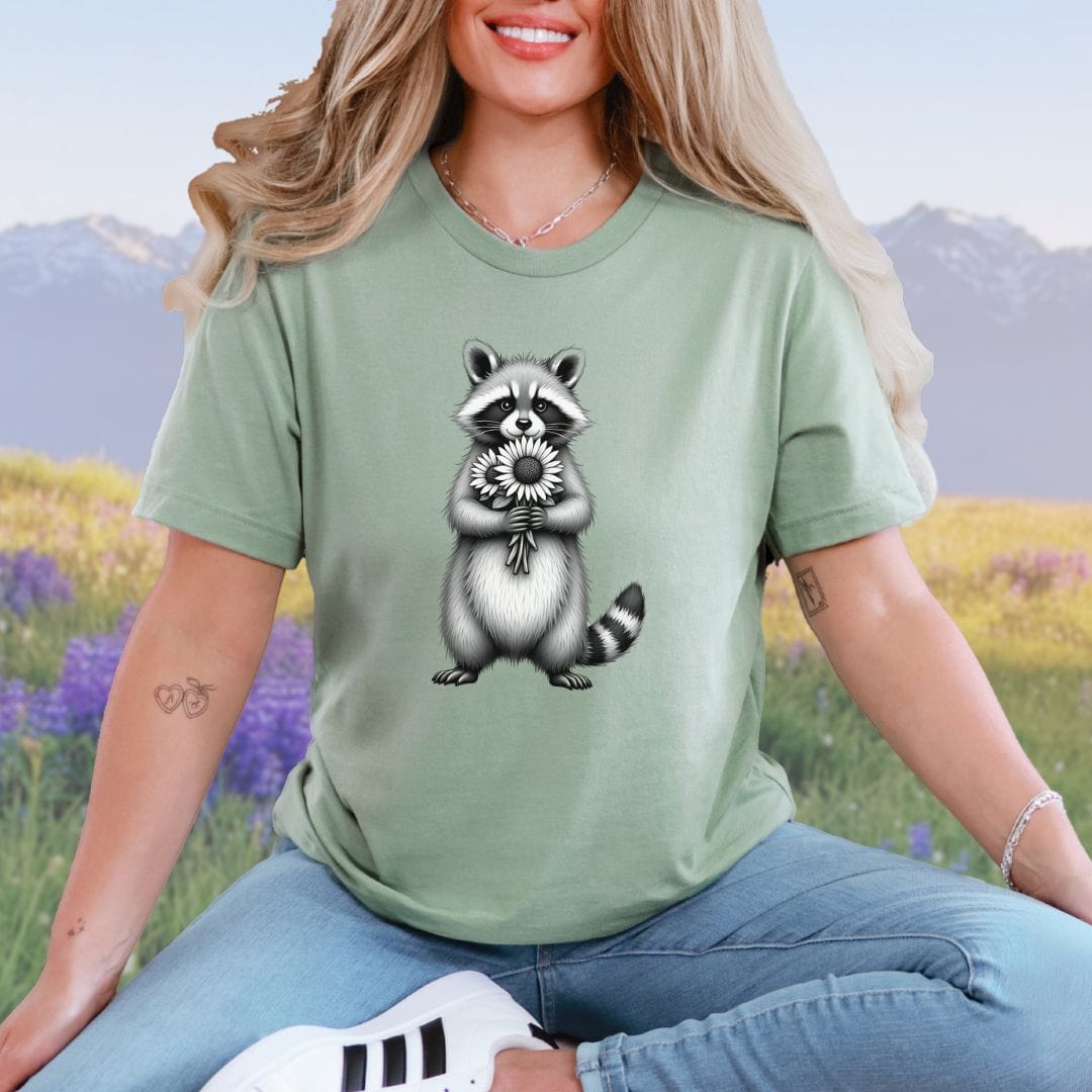 Raccoon Sunflower Whimsey Softstyle Tee