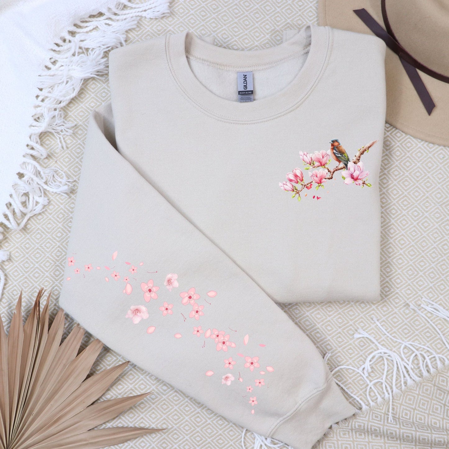 Floral Bird, Pocket and Sleeve Design, Softstyle Sweatshirt