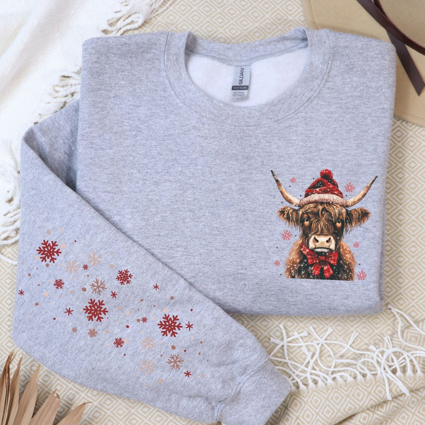 Festive Cow Pocket and Sleeve Design, Softstyle Sweatshirt