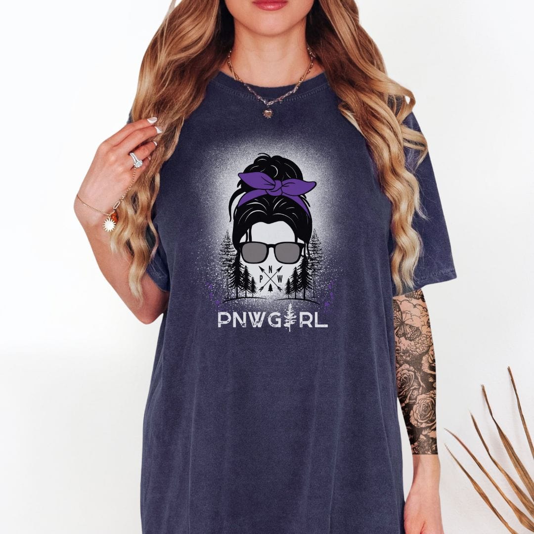 PNW Girl Purple Messy Bun Vintage Style Tee